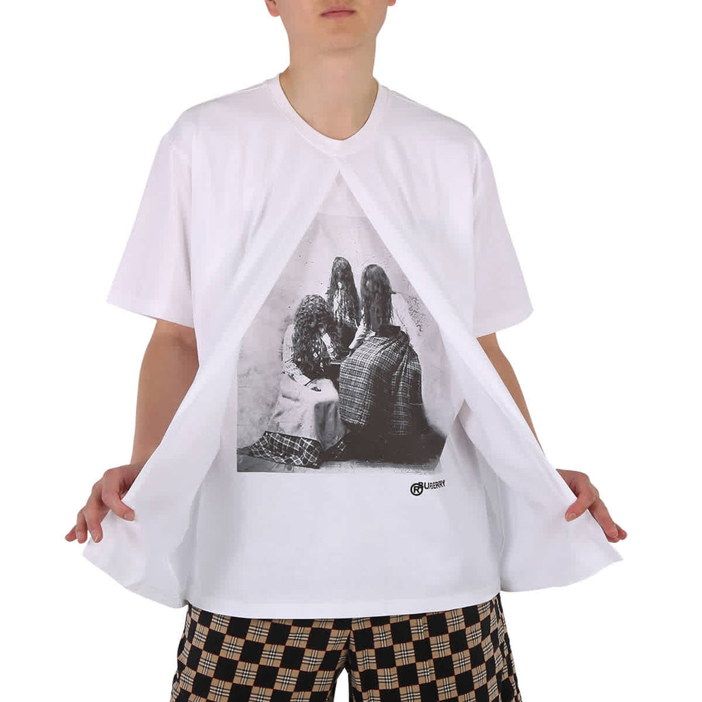 Burberry Men's Optic White Victorian Portrait Print Cotton Oversized T-shirt